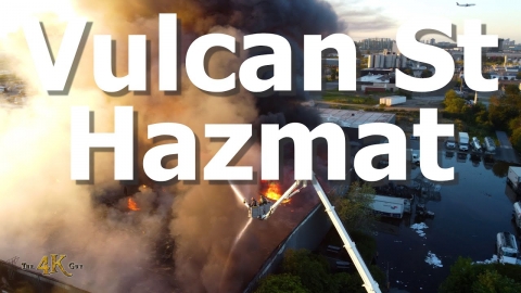 Toronto: Vulcan Street 6 alarm inferno daytime drone flyover 8-11-2023