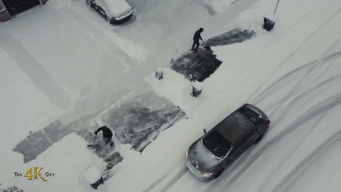 Toronto: Snow storm raw drone footage over 427 neighborhood 1-25-2023