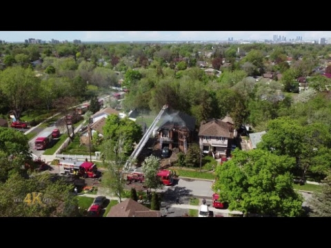 Toronto: Drone view of aftermath of 4th alarm house fire with...