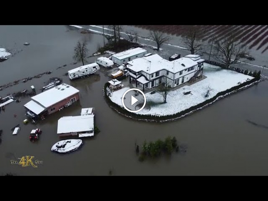 Abbotsford Snow and water mix in aerial view of snowfall after