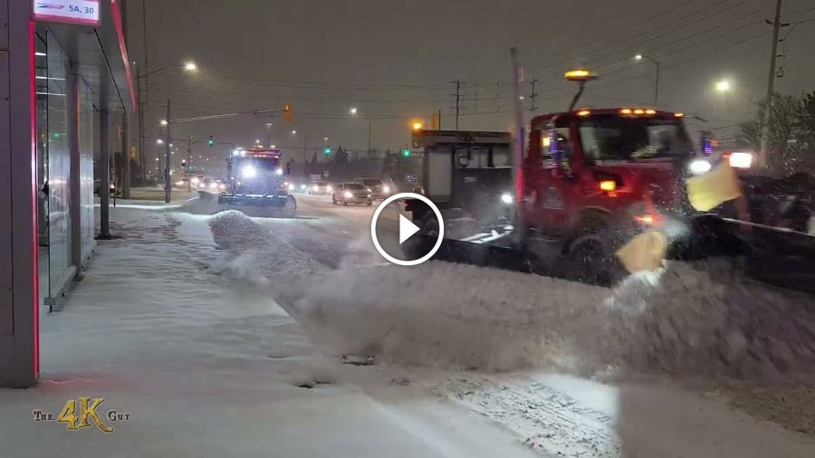 Brampton Awesome plow convoy clearing snow Steeles & Torbram 2232023