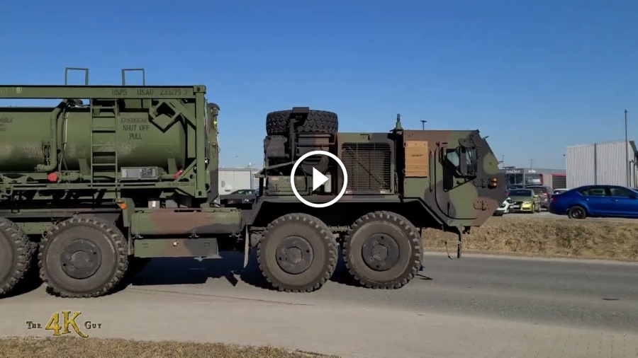 Rzeszow-Jasionka: US Army HEMTT fuel tanker driving by at NATO base 3 ...